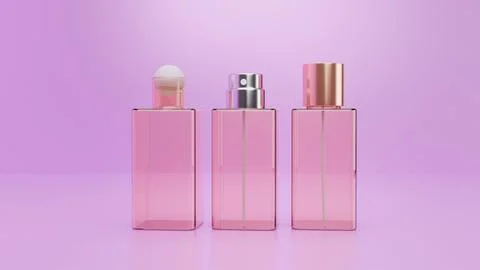 3D model of three pink perfume bottles on a pink background, perfume Stock-Illustration