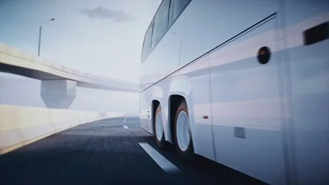 3d model touristic passenger bus on highway. Very fast driving. Tourism concept 스톡 동영상 161092304