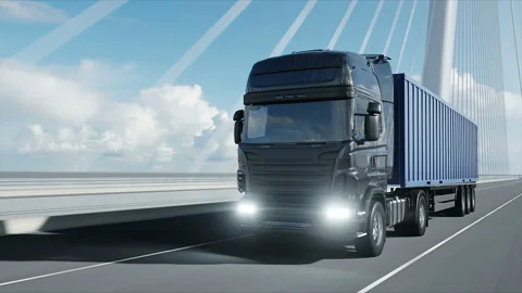 3d model of truck on the bridge. 4k animation. Stockbeeldmateriaal 108505243
