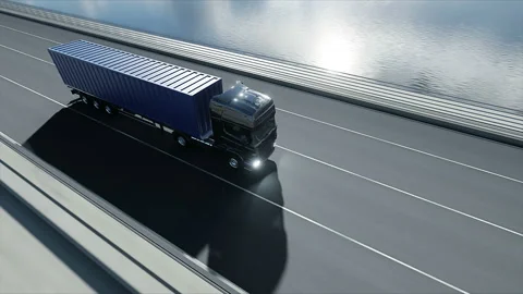3d model of truck on the bridge. 4k animation. Stockbeeldmateriaal 108507061