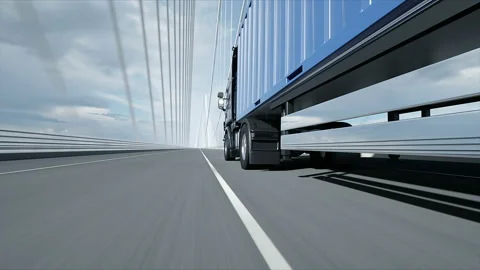 3d model of truck on the bridge. 4k animation. Stockbeeldmateriaal 108507691