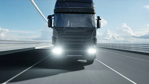 3d model of truck on the bridge. 4k animation. Stockbeeldmateriaal 108508808