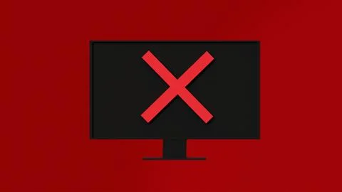 3D model of a TV with a red cross on the screen on a red background Stock Photos