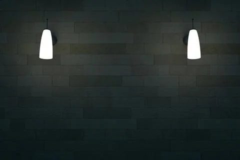 3D model of two wall lamps on a dark insulated wall. Illuminated wall lamps on a Illustration