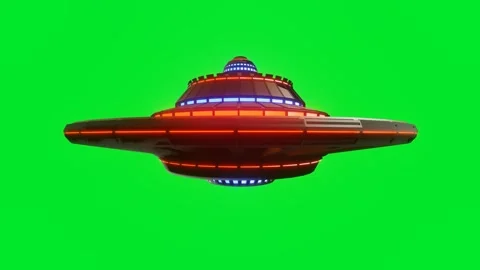 3D model of an unidentified flying object. Stylized flying saucer rotates on a g Stock Footage 297451828