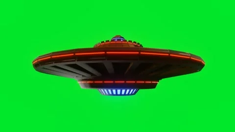 3D model of an unidentified flying object. Stylized flying saucer rotates on a g Stock Footage 297451848