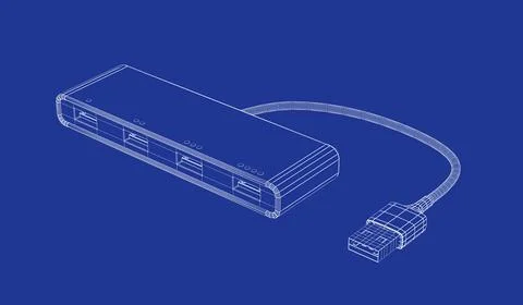 3D model of USB hub Stock Illustration