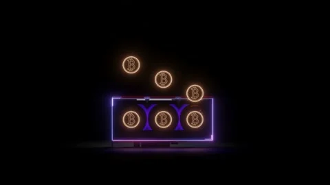 3D model of a video adapter with working coolers and flying bitcoin coins. crypt Vídeos de archivo 189925651