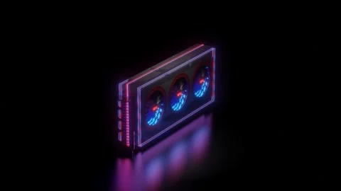 3D model of a video card with rotating coolers with backlight on a black backgro Stock Footage 155565753