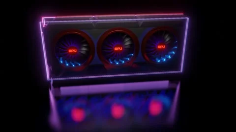 3D model of a video card with rotating coolers with backlight on a black backgro Stock Footage 155565760