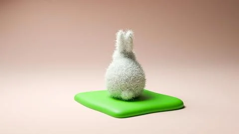 3D model of white Easter bunny on green stand on pink background, Easter Stock Photos