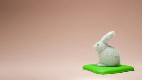 3D model of white Easter bunny on green stand on pink background, Easter Stock Photos