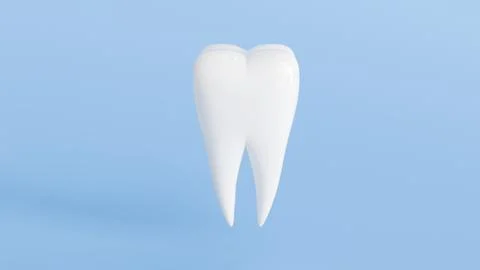 3D model of a white molar tooth on a blue background, dentistry Stock Photos