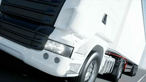 3d model of white truck on the bridge. 4k animation. Stockbeeldmateriaal 108498856