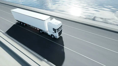 3d model of white truck on the bridge. 4k animation. Video stock 108500090