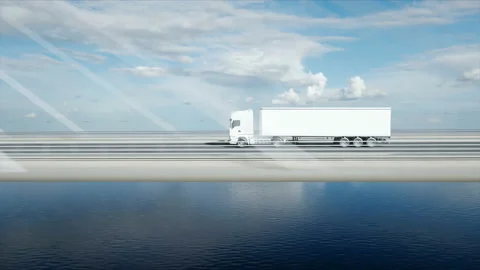 3d model of white truck on the bridge. 4k animation. Stock Footage 108501517