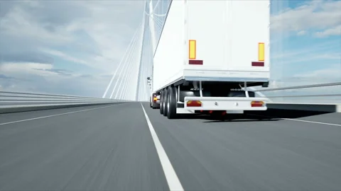 3d model of white truck on the bridge. 4k animation. Stockbeeldmateriaal 108502011