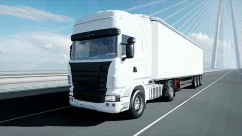 3d model of white truck on the bridge. 4k animation. 스톡 동영상 108502304