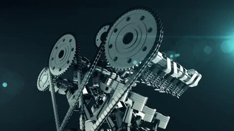 3D model of a working V8 engine with lens flare. Stock Illustration