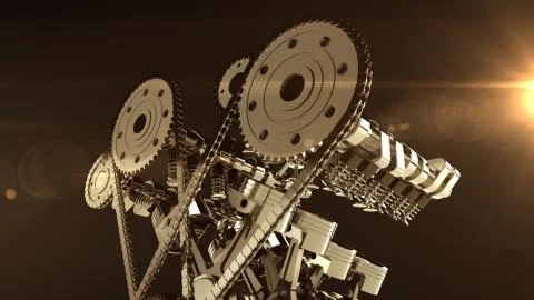 3D model of a working V8 engine with lens flare. Stock Illustration