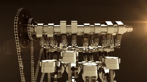 3D model of a working V8 engine with lens flare. Illustrazione stock