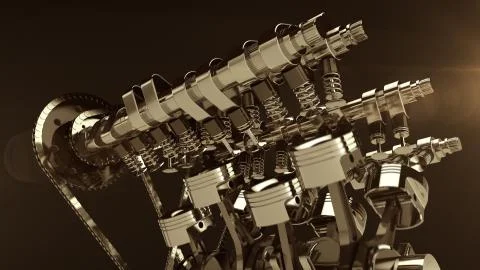 3D model of a working V8 engine with lens flare. Stock Illustration