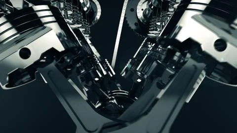 3D model of a working V8 engine with lens flare. Stock Illustration