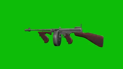 3D model of a World War 2 submachine gun thompson rotating 360 degrees on Stock Footage 278403137