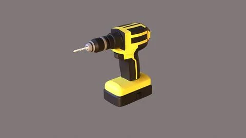 3d model of a yellow drill on a gray background 스톡 일러스트