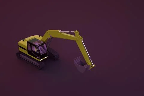 3D model of a yellow excavator with a large bucket. 3D graphics, excavator Stock Illustration