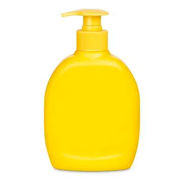 3D model Yellow plastic bottle with dispenser for cream or shampoo isolated o Stock Illustration