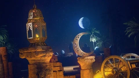 3d Modeled Ramadan Classic Featuring Lanterns, Crescent In Desert Vidéo 264049763