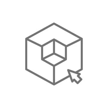 3D modeling, 3 dimensional model, cube geometric shape line icon. Stock Illustration