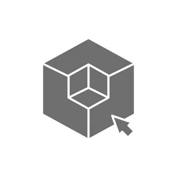 3D modeling, 3 dimensional model, cube geometric shape grey icon. Stock Illustration