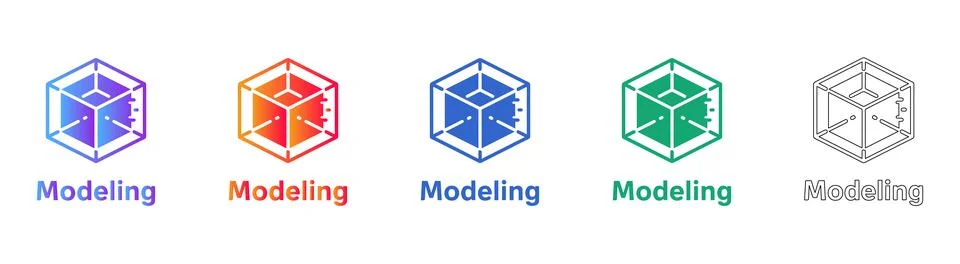 3D Modeling and Design Software Icon Set Stock Illustration