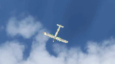 3D modeling animation of a plane with army camouflage paint having engine Stock Footage 319651682