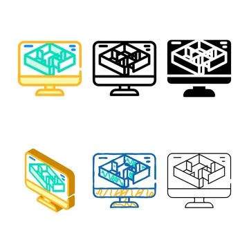 3d modeling architectural drafter color icon variations vector Stock Illustration