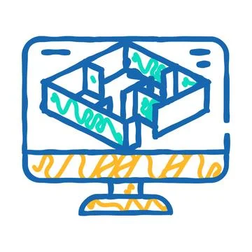 3d modeling architectural drafter icon doodle illustration Stock Illustration