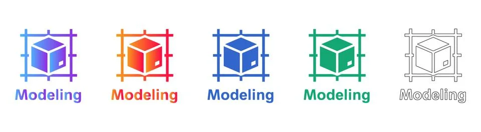 3D Modeling Blueprint Cube Icon Set Illustrazione stock