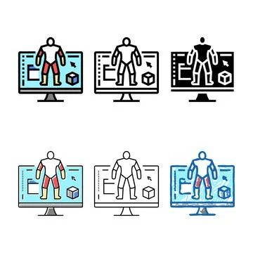 3d modeling characters color icon vector concepts Stock Illustration