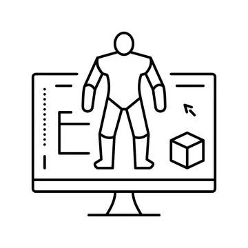3d modeling characters line icon vector illustration Stock Illustration