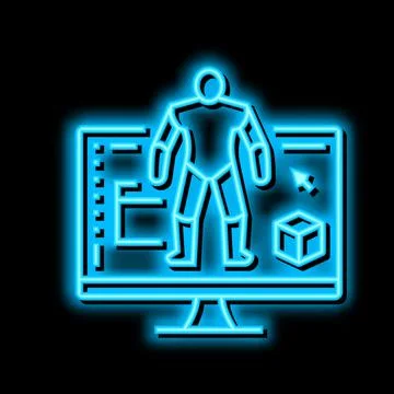3d modeling characters neon glow icon illustration Stock Illustration