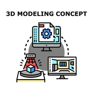 3d modeling concept creating digital designs and simulations Stock Illustration