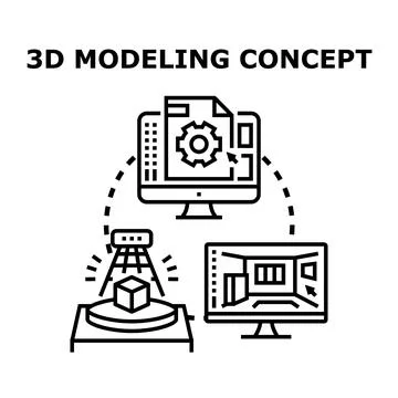 3d modeling concept creating digital designs and simulations Stock Illustration