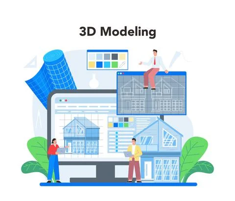 3D modeling concept. Digital drawing with electronic tools and equipment Stock Illustration