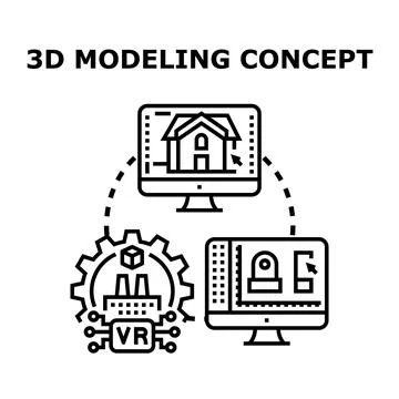 3d modeling concept with virtual reality and engineering Stock Illustration
