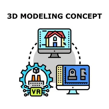 3d modeling concept with virtual reality and engineering Stock Illustration