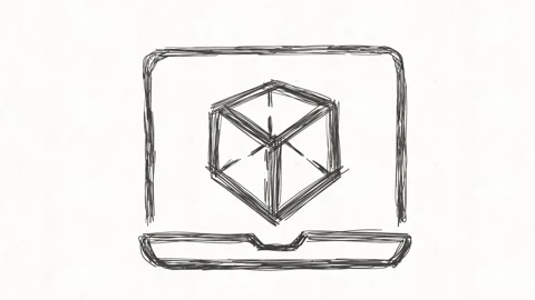 3D Modeling Cube on Laptop Screen Animation Video stock 342018473