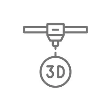 3d modeling, industrial printer, 3 dimensional model line icon. Stock Illustration