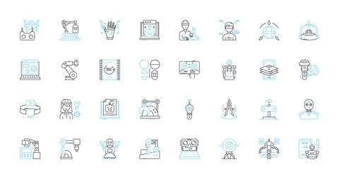 3D modeling linear icons set. Rendering, Surface, Texture, Animation, Mesh Stock Illustration